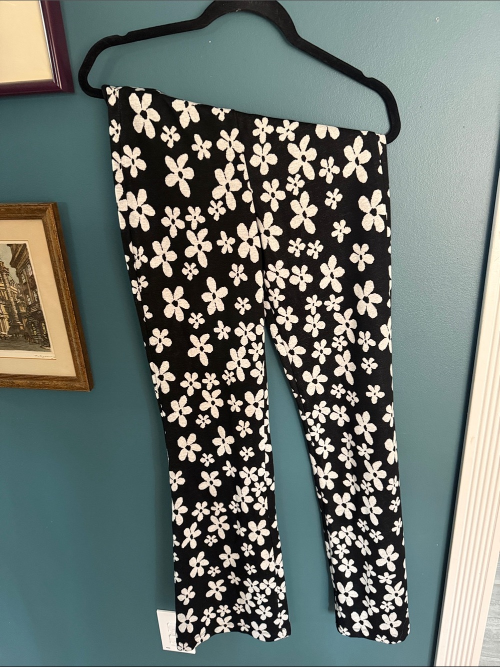 Urban Outfitters Black Bootcut Pants with White Floral Jacquard